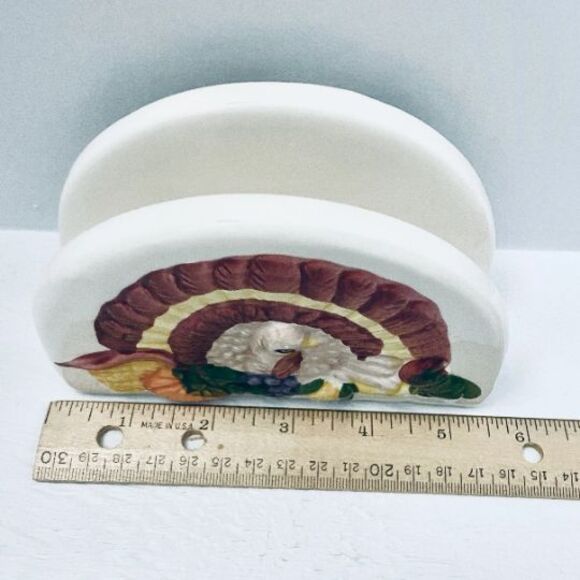 Handmade Ceramic Napkin Holder With Turkey and Pumpkin For Thanksgiving Decor - Picture 3 of 5